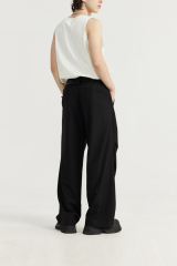 Streetwear Custom Suit Trouser Pants Knee Pleat Cutting Wide Leg Mens Suits