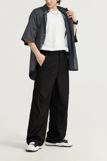 Streetwear Custom Suit Trouser Pants Knee Pleat Cutting Wide Leg Mens Suits