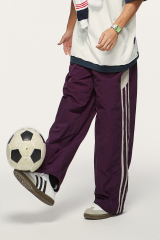 Custom Wide Leg Baggy Nylon Pants Manufacturer Side Striped Nylon Pants Stacked Oversized Loose Jogger Nylon Track Pants Men