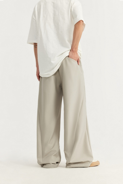 Streetwear Custom Suit Trouser Pants Knee Pleat Cutting Wide Leg Mens Suits