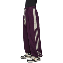 Custom Wide Leg Baggy Nylon Pants Manufacturer Side Striped Nylon Pants Stacked Oversized Loose Jogger Nylon Track Pants Men