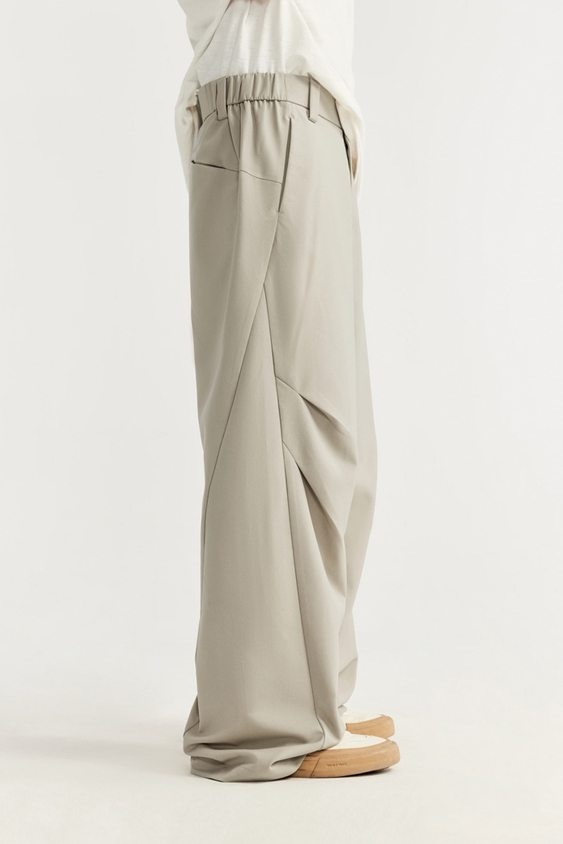 Streetwear Custom Suit Trouser Pants Knee Pleat Cutting Wide Leg Mens Suits
