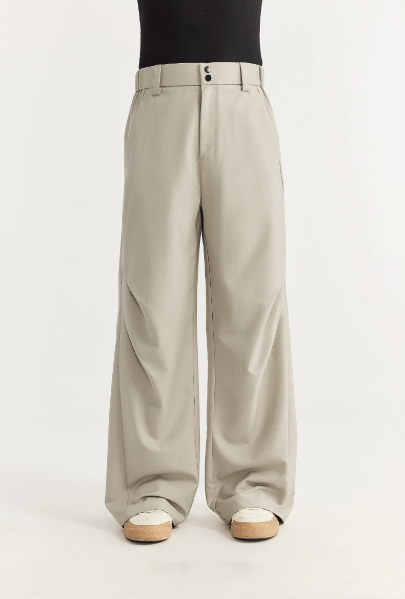 Streetwear Custom Suit Trouser Pants Knee Pleat Cutting Wide Leg Mens Suits