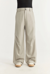 Streetwear Custom Suit Trouser Pants Knee Pleat Cutting Wide Leg Mens Suits
