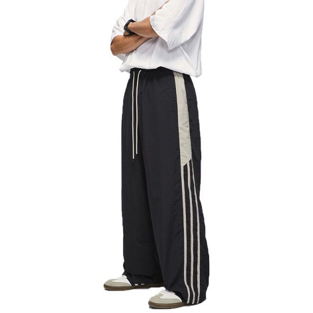 Custom Wide Leg Baggy Nylon Pants Manufacturer Side Striped Nylon Pants Stacked Oversized Loose Jogger Nylon Track Pants Men