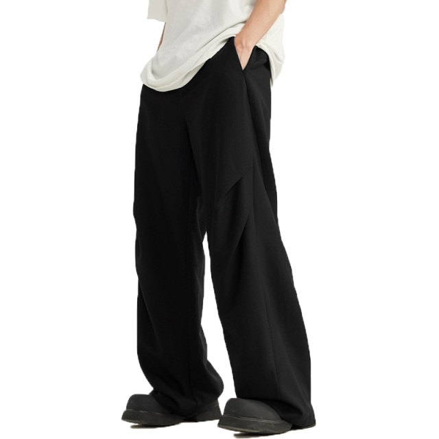 Streetwear Custom Suit Trouser Pants Knee Pleat Cutting Wide Leg Mens Suits