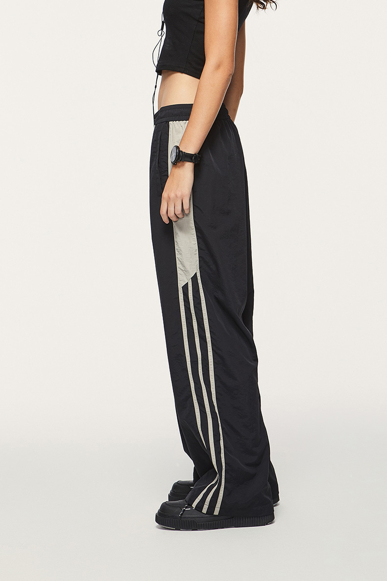Custom Wide Leg Baggy Nylon Pants Manufacturer Side Striped Nylon Pants Stacked Oversized Loose Jogger Nylon Track Pants Men