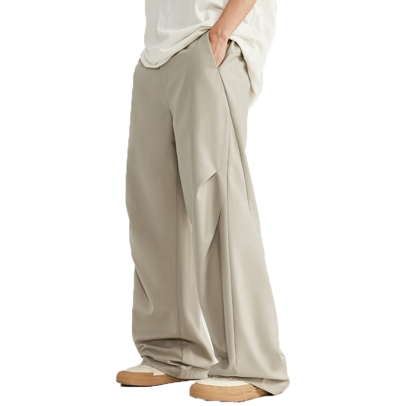 Streetwear Custom Suit Trouser Pants Knee Pleat Cutting Wide Leg Mens Suits