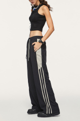 Custom Wide Leg Baggy Nylon Pants Manufacturer Side Striped Nylon Pants Stacked Oversized Loose Jogger Nylon Track Pants Men