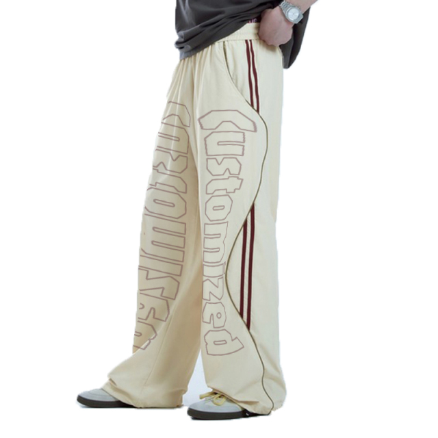 High Quality Custom Loose Causal Black Stacked Nylon Track Pants Streetwear Trousers Custom Elastic Waistband Nylon Track Pants