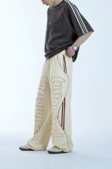 High Quality Custom Loose Causal Black Stacked Nylon Track Pants Streetwear Trousers Custom Elastic Waistband Nylon Track Pants