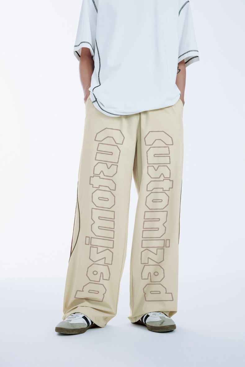 High Quality Custom Loose Causal Black Stacked Nylon Track Pants Streetwear Trousers Custom Elastic Waistband Nylon Track Pants