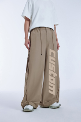 Streetwear Custom Suit Trouser Pants Knee Pleat Cutting Wide Leg Mens Suits