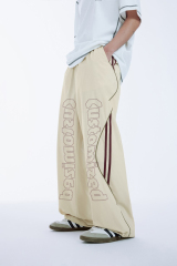 High Quality Custom Loose Causal Black Stacked Nylon Track Pants Streetwear Trousers Custom Elastic Waistband Nylon Track Pants