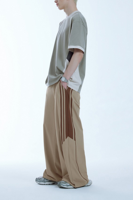 Streetwear Custom Suit Trouser Pants Knee Pleat Cutting Wide Leg Mens Suits