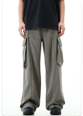 Men'S Trousers Cotton Twill Fabric Sports Loose Fit Jogger Zipper Multi Pockets Cargo Pants