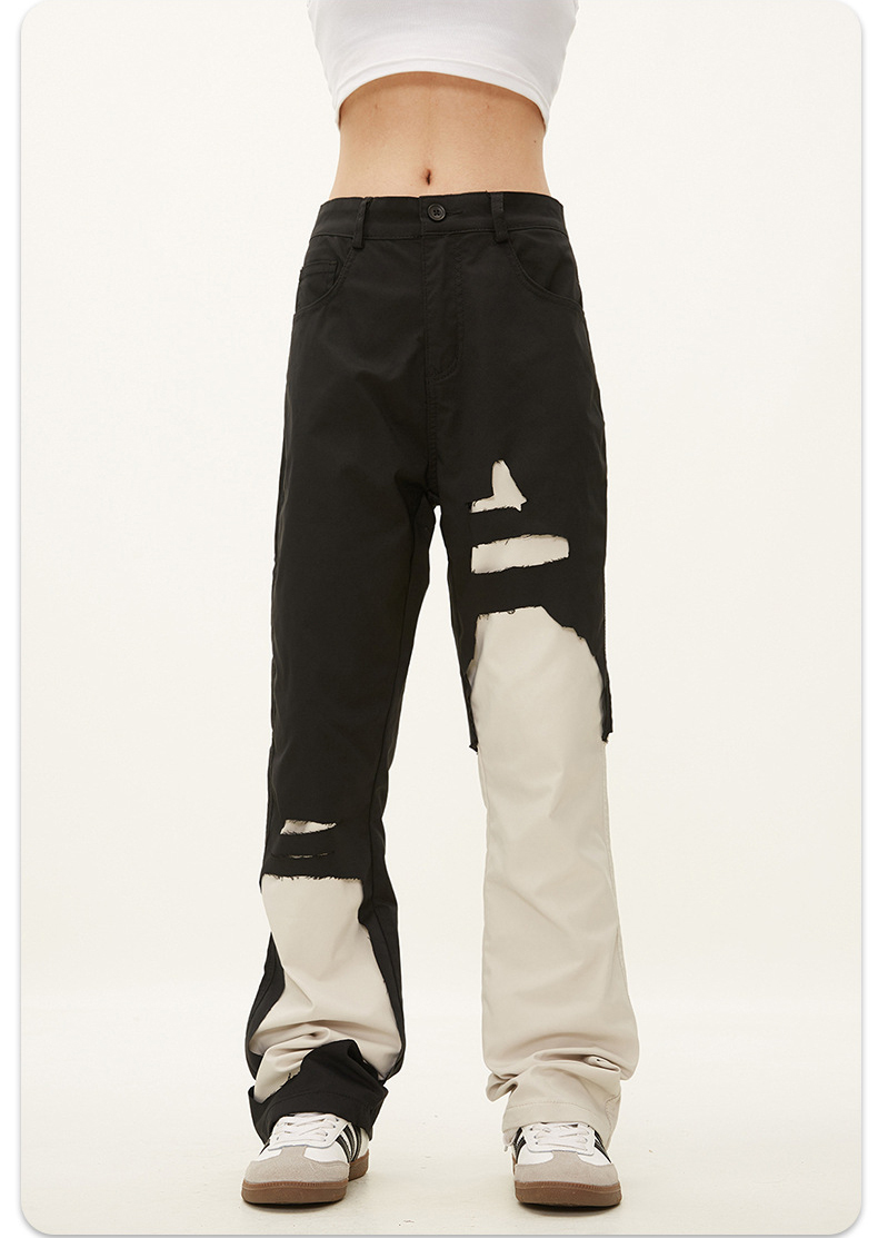 Men Slim Fit Streetwear Contrast Color Patchwork Trousers High Quality Flare Cargo Pants