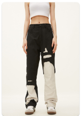 Men Slim Fit Streetwear Contrast Color Patchwork Trousers High Quality Flare Cargo Pants