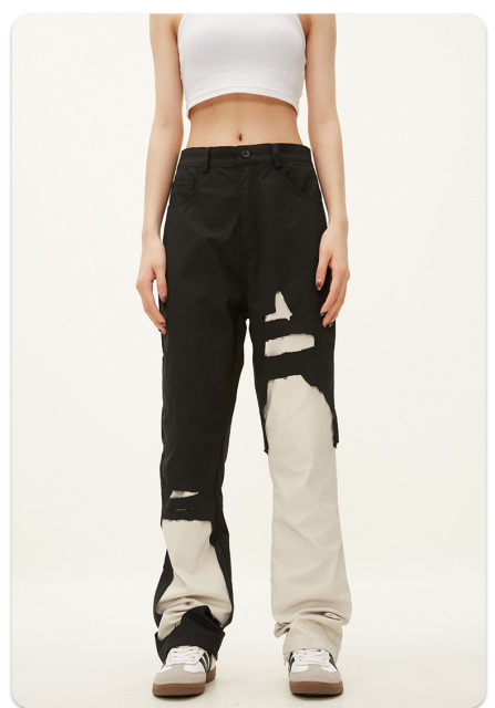 Men Slim Fit Streetwear Contrast Color Patchwork Trousers High Quality Flare Cargo Pants