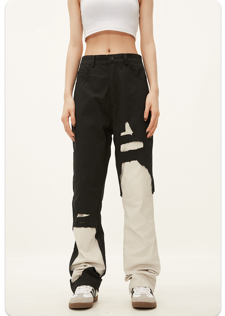 Men Slim Fit Streetwear Contrast Color Patchwork Trousers High Quality Flare Cargo Pants