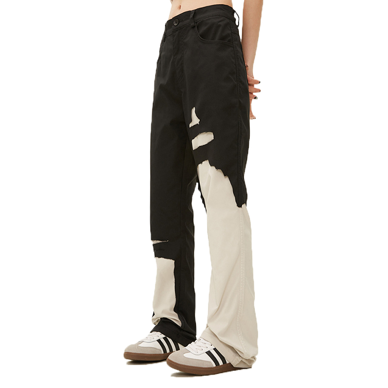 Men Slim Fit Streetwear Contrast Color Patchwork Trousers High Quality Flare Cargo Pants
