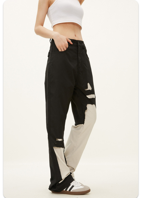 Men Slim Fit Streetwear Contrast Color Patchwork Trousers High Quality Flare Cargo Pants