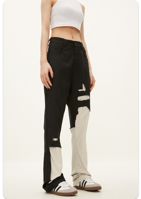 Men Slim Fit Streetwear Contrast Color Patchwork Trousers High Quality Flare Cargo Pants