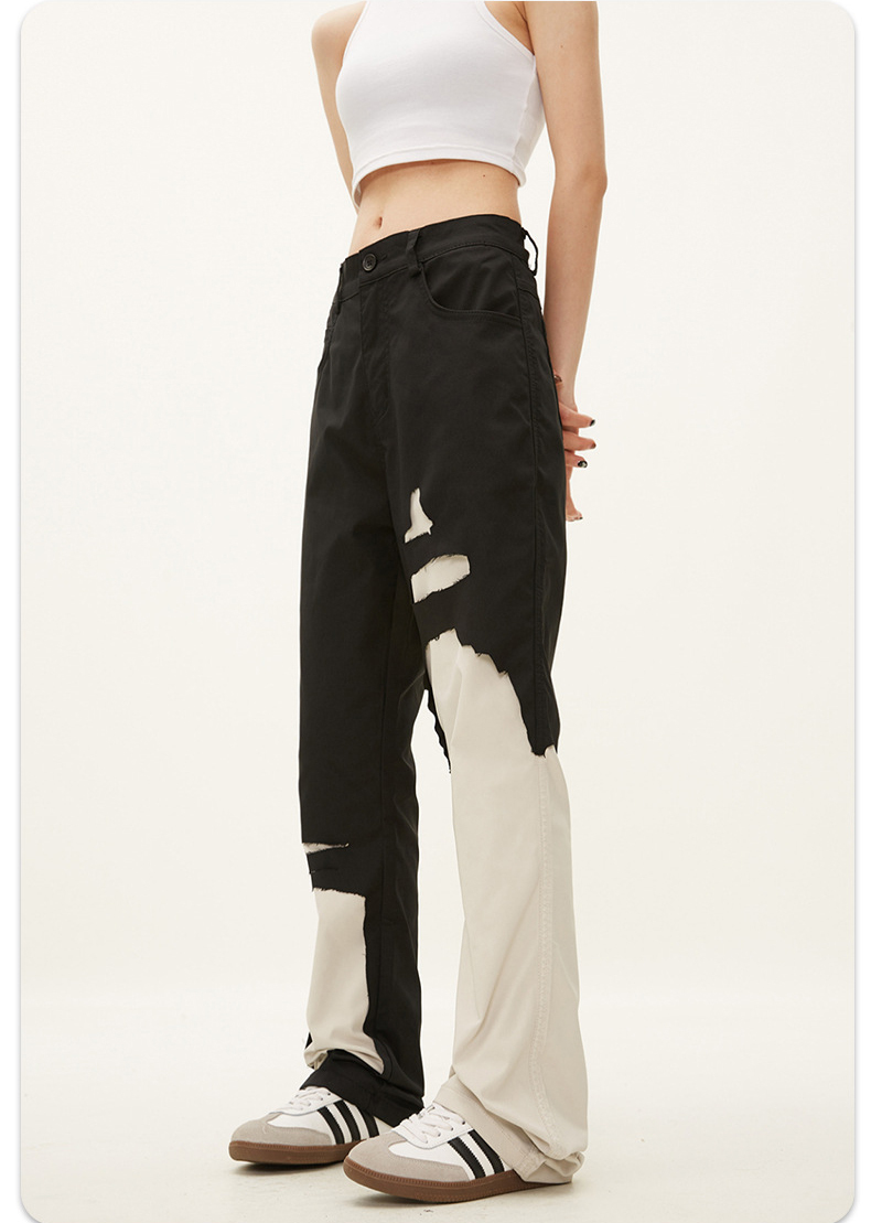 Men Slim Fit Streetwear Contrast Color Patchwork Trousers High Quality Flare Cargo Pants