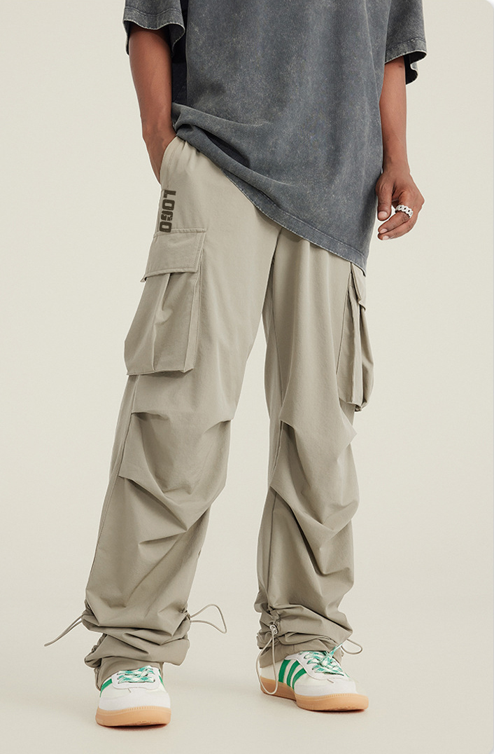 Men Thin Fashion Casual Jogger Pants Streetwear Cargo Pants Men'S Trousers Fitness Gyms Pockets Pleated Pants Mens