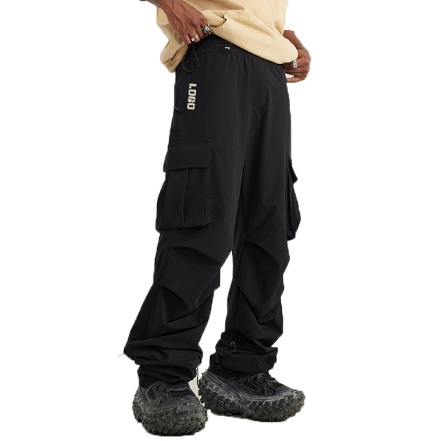 Men Thin Fashion Casual Jogger Pants Streetwear Cargo Pants Men'S Trousers Fitness Gyms Pockets Pleated Pants Mens
