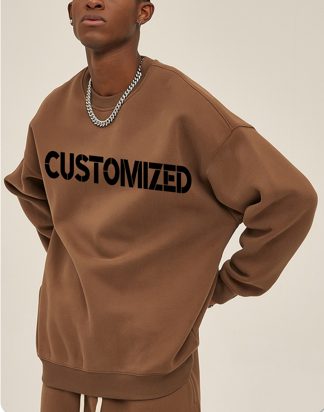 Custom Heavyweight Crew Neck Solid Drop Shoulder Mens Sweatshirt Screen Printing Oversize 100 Cotton Blank Sweat Sweatshirt Suit