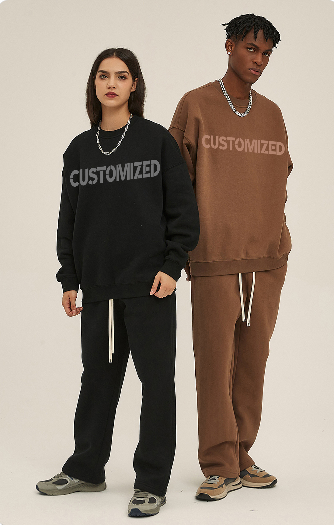 Custom Heavyweight Crew Neck Solid Drop Shoulder Mens Sweatshirt Screen Printing Oversize 100 Cotton Blank Sweat Sweatshirt Suit