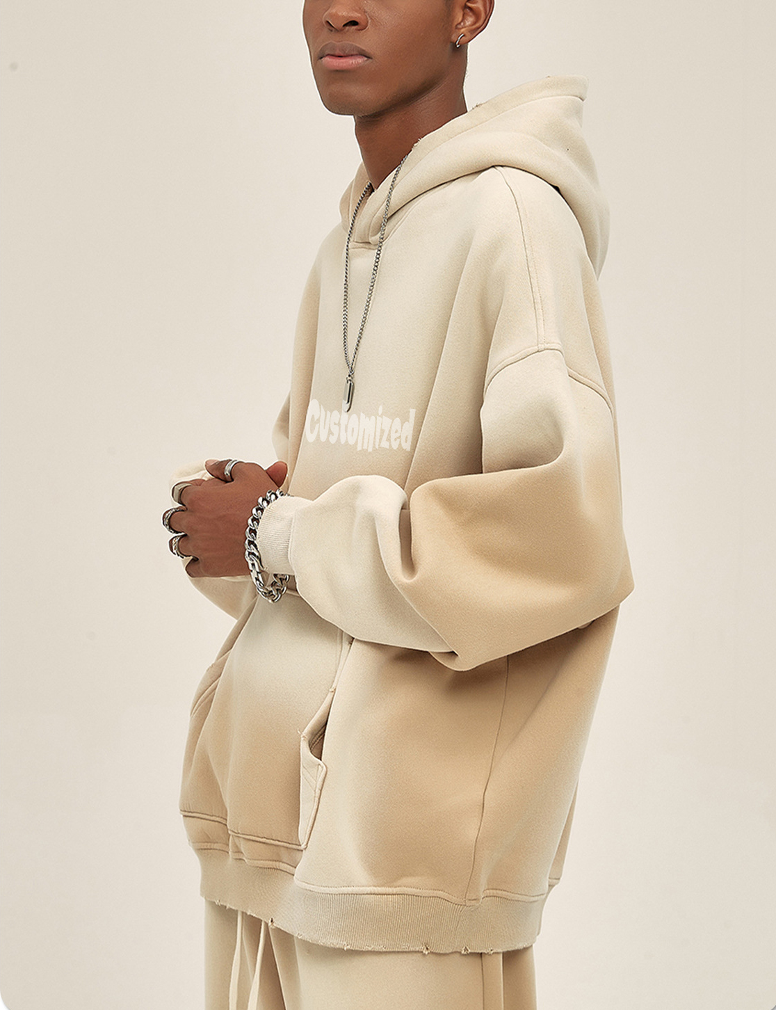 Custom Logo 380 Gsm Fleece Fashion Blank Heavyweight Wholesale Solid Color Hooded Oversized Cotton Men Hoodies Suit