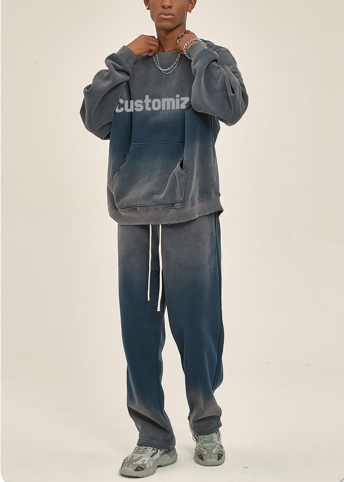 Wholesale 2024 Men Custom New Fashion Acid Wash Sweat Shirts Tracksuit Oversized Tracksuit Men Loose Fit Male Sweatsuit