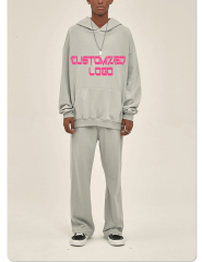 Custom Pullover Heavyweight Hoodies Flared Joggers Sweat Suits Unisex Sweatpants Sets Tracksuit Men Suits Set