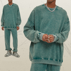 420g Men's Clothing Custom Sweater Batik Retro Washed Distress Fleece Pullover Long-sleeved Sweatshirts For Men Suit