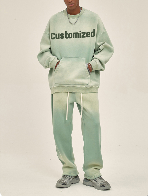Wholesale 2024 Men Custom New Fashion Acid Wash Sweat Shirts Tracksuit Oversized Tracksuit Men Loose Fit Male Sweatsuit