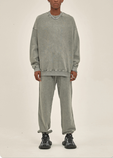 420g Men's Clothing Custom Sweater Batik Retro Washed Distress Fleece Pullover Long-sleeved Sweatshirts For Men Suit