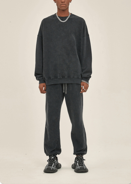 420g Men's Clothing Custom Sweater Batik Retro Washed Distress Fleece Pullover Long-sleeved Sweatshirts For Men Suit