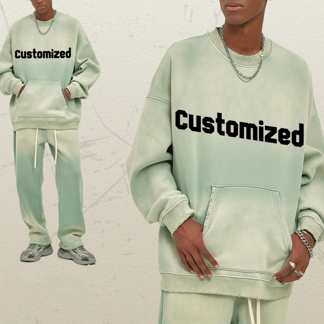 Wholesale 2024 Men Custom New Fashion Acid Wash Sweat Shirts Tracksuit Oversized Tracksuit Men Loose Fit Male Sweatsuit
