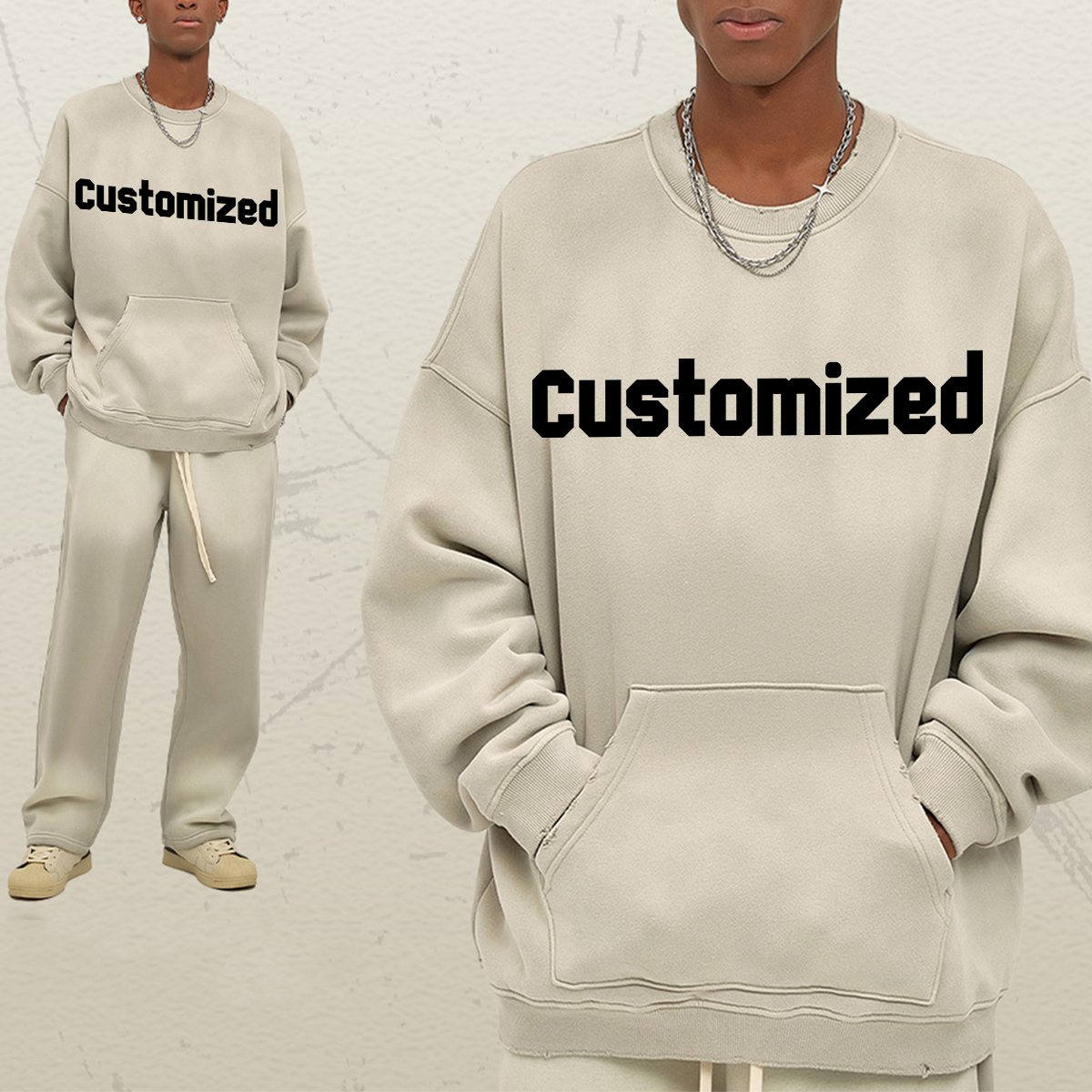 Wholesale 2024 Men Custom New Fashion Acid Wash Sweat Shirts Tracksuit Oversized Tracksuit Men Loose Fit Male Sweatsuit