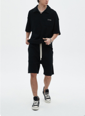 Summer 2024 Wholesale Breathable 100% Cotton Waffle Oversize Suit Short Sleeve V Neck Tee And Shorts Set For Men