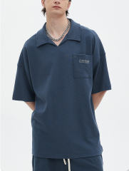 Summer 2024 Wholesale Breathable 100% Cotton Waffle Oversize Suit Short Sleeve V Neck Tee And Shorts Set For Men