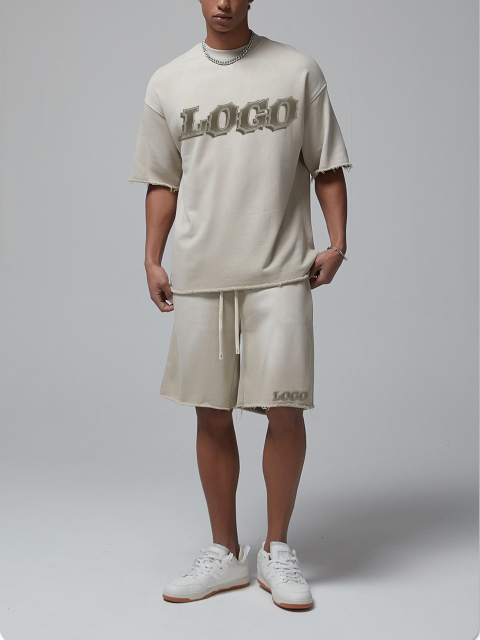 Custom Embroidery Oversize Tee Shirt Heavy 250gsm Cotton Streetwear Vintage Washed Premium Suede Thick Men Plain T-shirts Suit