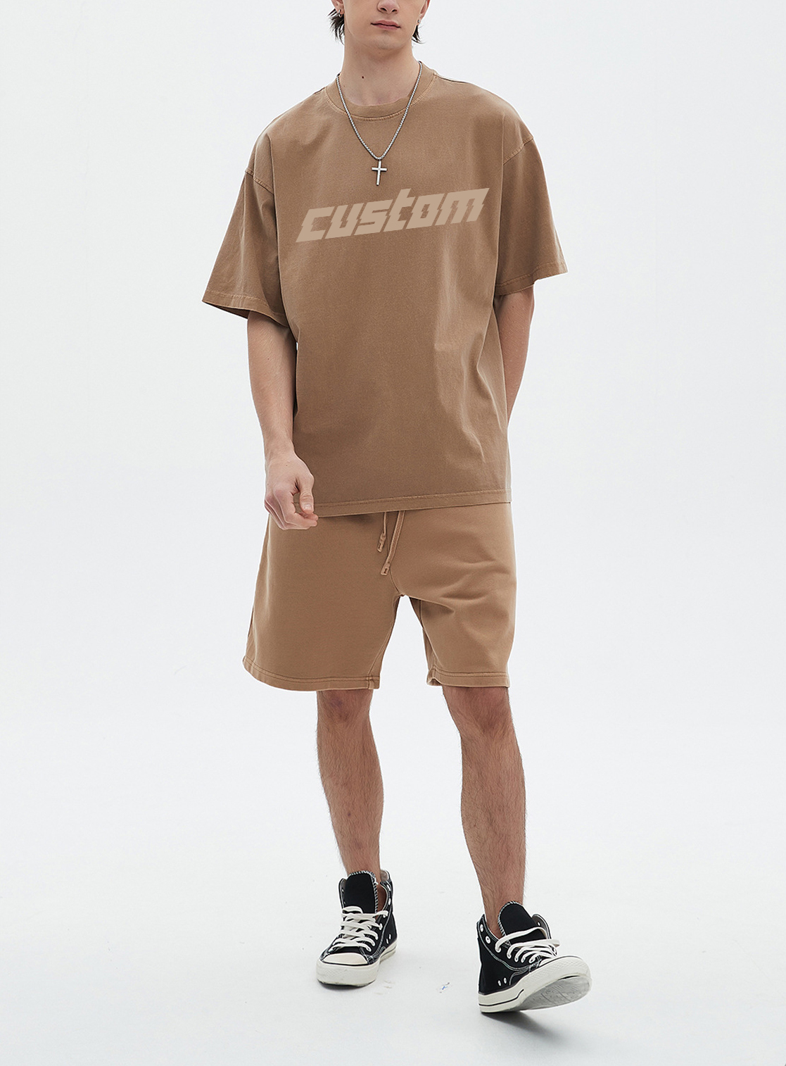 High Street Summer Outdoor Vintage Wholesale Custom Suit Wash Old Fashion T-Shirt Suit