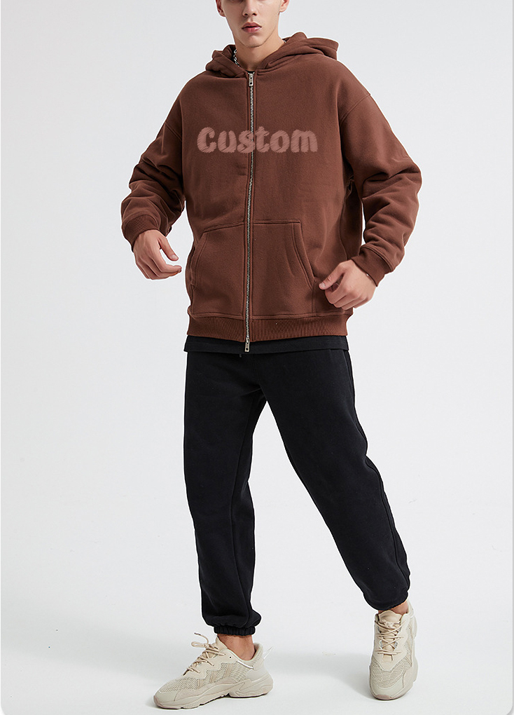 Cotton Streetwear Double Zippers Hoodie Trecksuit Set Heavyweight Oversized Drop Shoulder Blank Sweatshirt Custom Crop