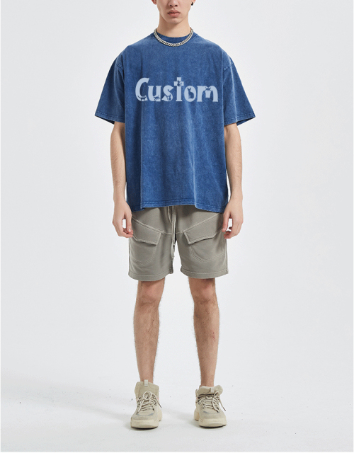 Custom Printing Logo Cotton Acid Washed Shirts Oversized Distressed Tshirt For Men Suit