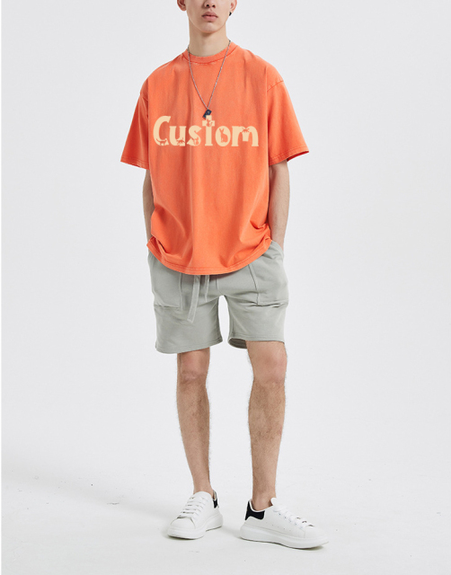 Custom Printing Logo Cotton Acid Washed Shirts Oversized Distressed Tshirt For Men Suit
