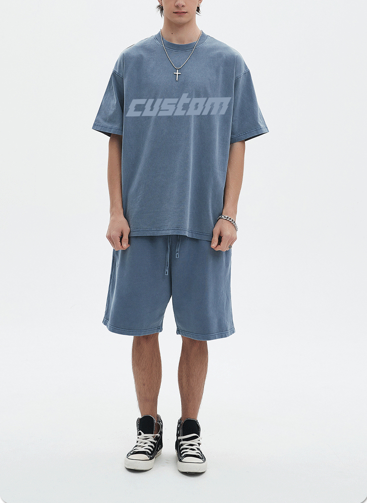 High Street Summer Outdoor Vintage Wholesale Custom Suit Wash Old Fashion T-Shirt Suit