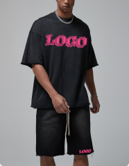 Custom Embroidery Oversize Tee Shirt Heavy 250gsm Cotton Streetwear Vintage Washed Premium Suede Thick Men Plain T-shirts Suit